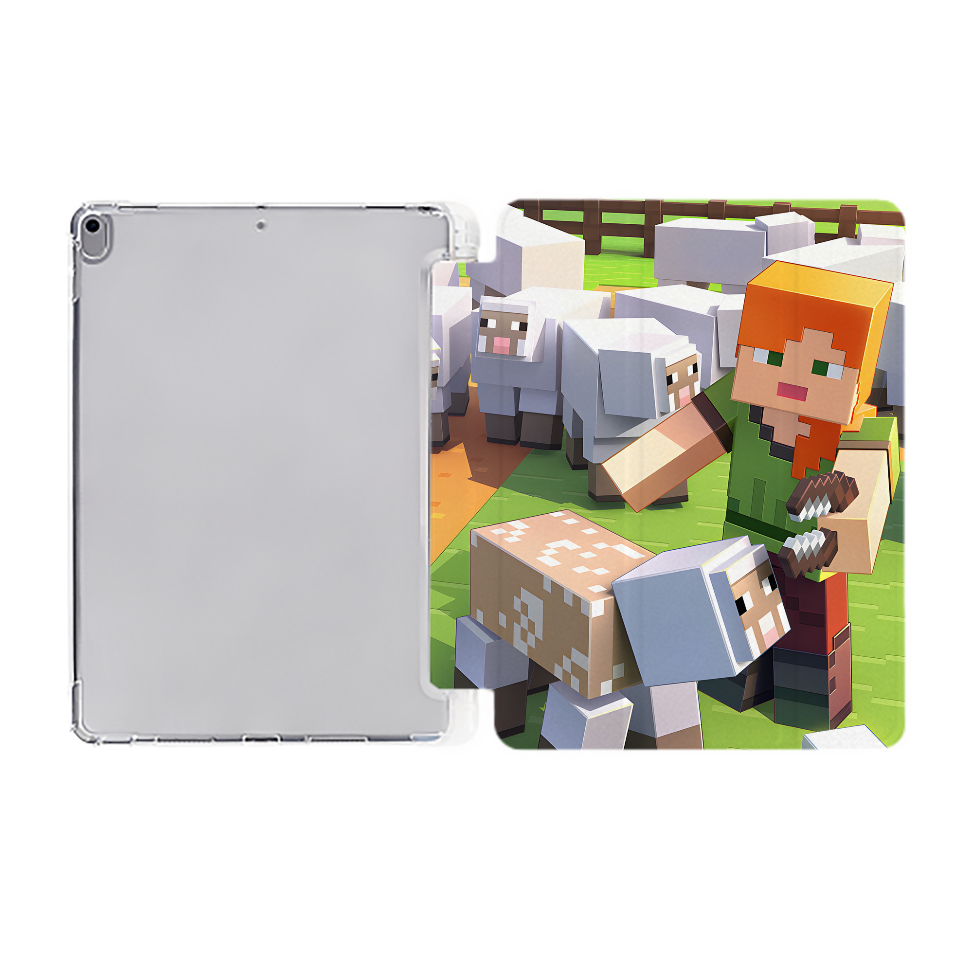 （画像用） マインクラフト ブロックの世界 Minecraft MC Block world IPad ケース ペン収納付き 三つ折りスタンド PUレザー×シリコン 対応機種9.5/10.5/10.9インチ